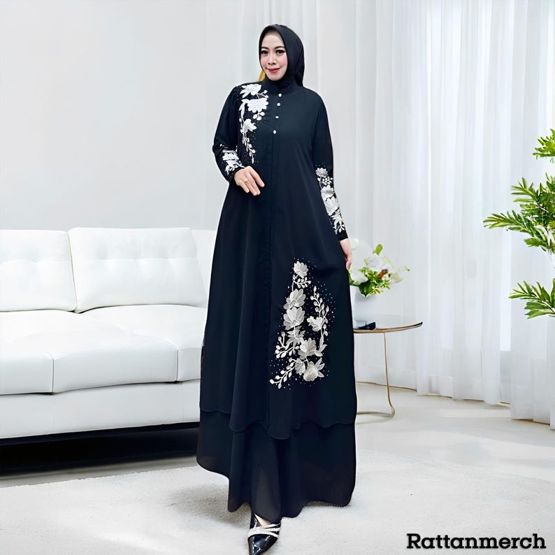 Gamis Inner and Outer Premium Ceruty Embroidery and Swarovski,muslim ...