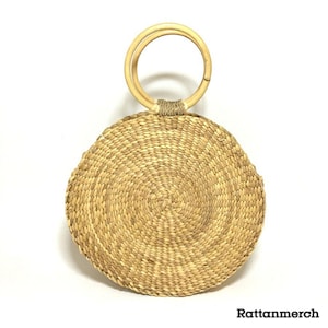 Round Water Hyacinth Bag Woven Handbag with Unique Rattan Handle,Rattan Sling Bag,Rattan Sling Bag Bali,Rattan Crossbody Bags