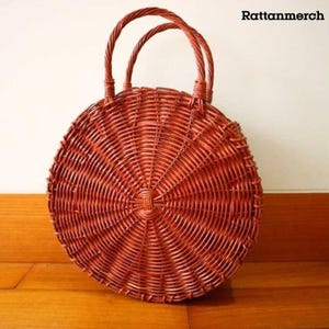 Brown Round Rattan Bag Round Rattan Handbag Stylish Ethnic Woven Bag,Rattan Sling Bag,Rattan Sling Bag Bali,Rattan Crossbody Bags