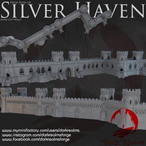 Tabletop 28-32 mm Dark Realms - Silver Haven - City Walls Elven Wall Terrain