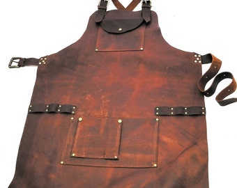 Leather Work Apron with Nail Pouch and Top Pocket