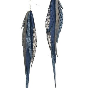 Leather Feather Earrings in grays and silvers. image 4