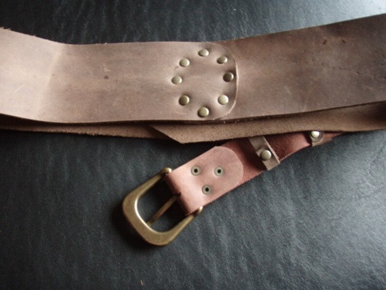 Steampunk Pirate Leather Belt Wide Brown Belt With Brass Etsy