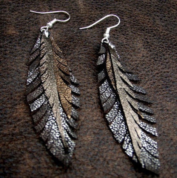 Metal feather best sale earrings