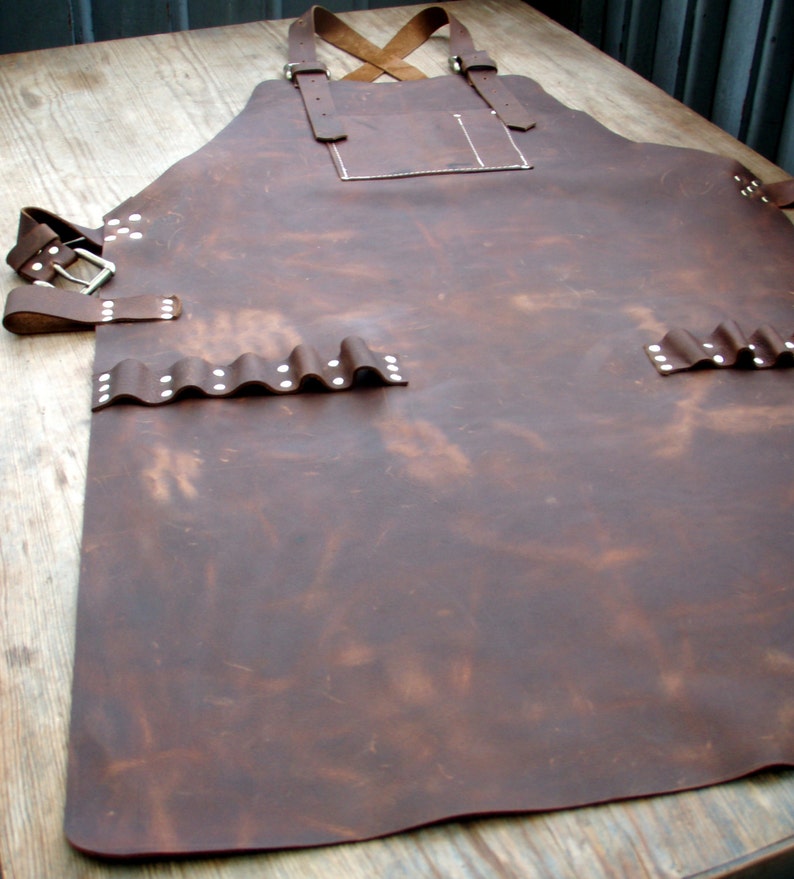 Leather Work Apron, top pocket plus tool loops image 3