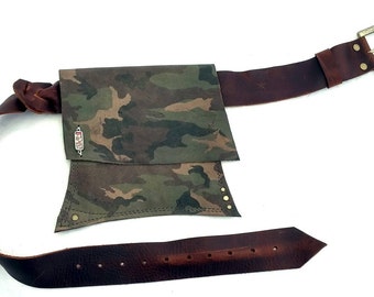 Camo Pattern Leather Hip Bag Shi Studio Pocket Belt