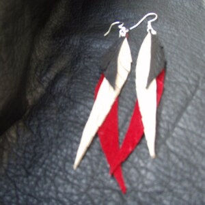 Red Suede and Dark Chocolate Leather Feather Earrings with Soft Creamy Deerskin image 5