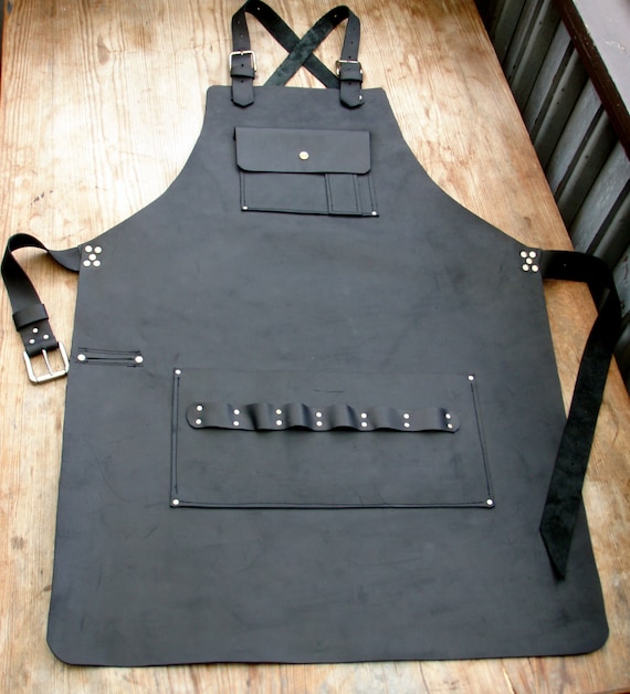 Black Leather Apron With Knife Sheath Pocket - Etsy