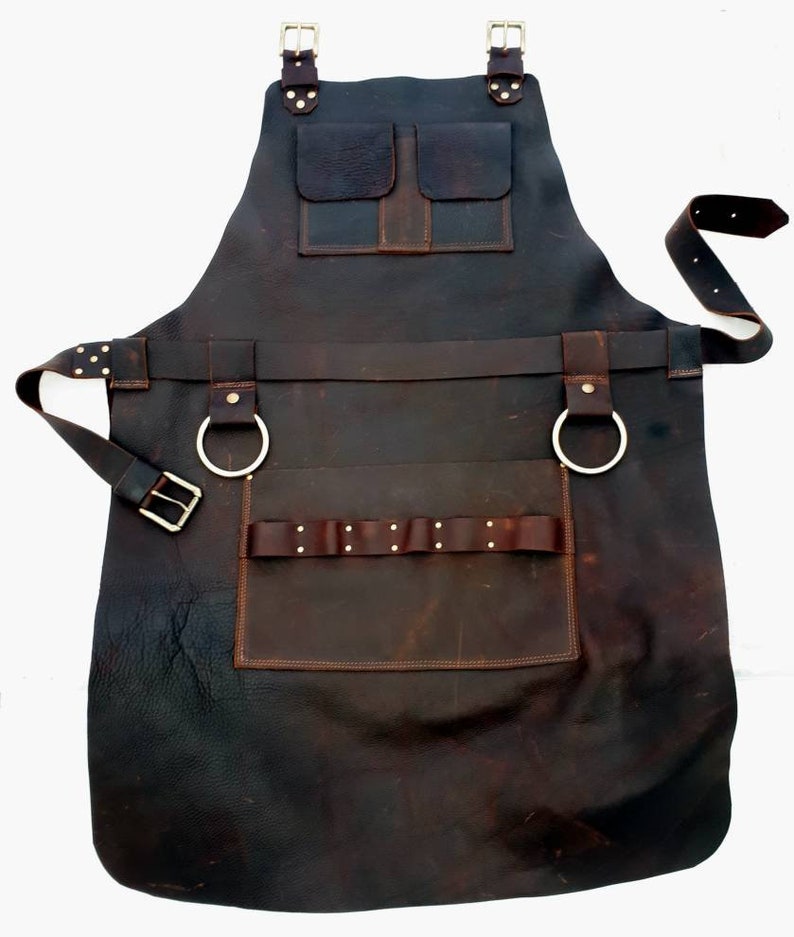 Leather Apron Woodworker's Super Deluxe Pockets with Brass Rings image 5