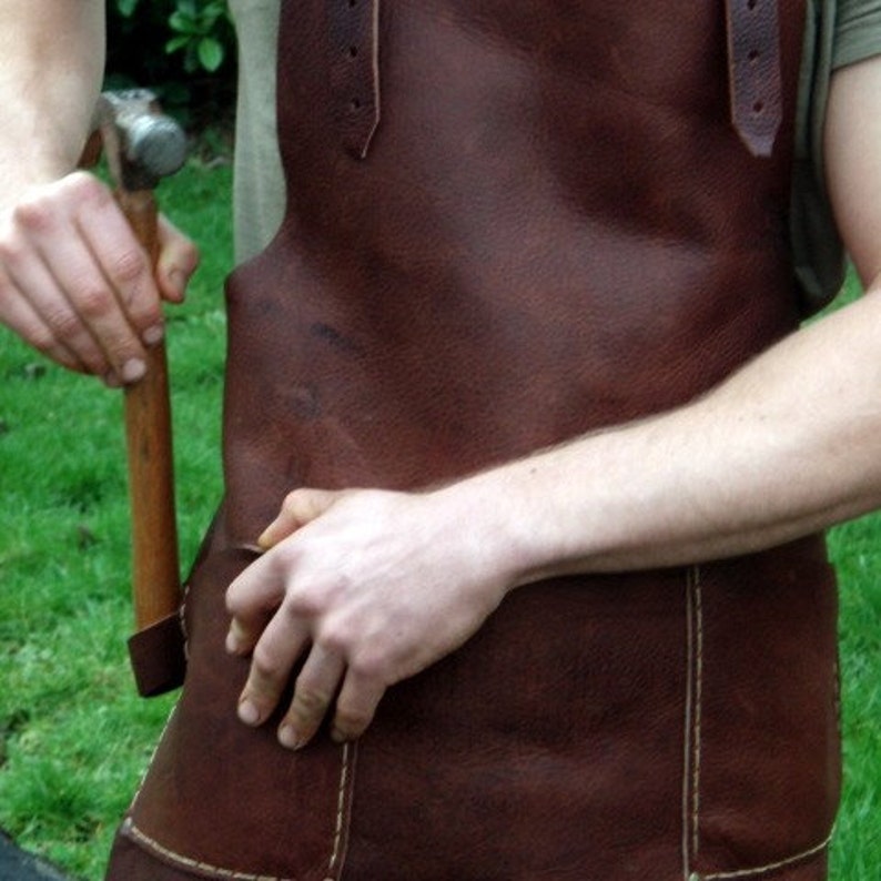 Leather Work Apron with Brass Buckles and Hammer Loop image 4