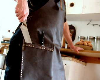 Leather Work Apron with Knife Sheath Pockets