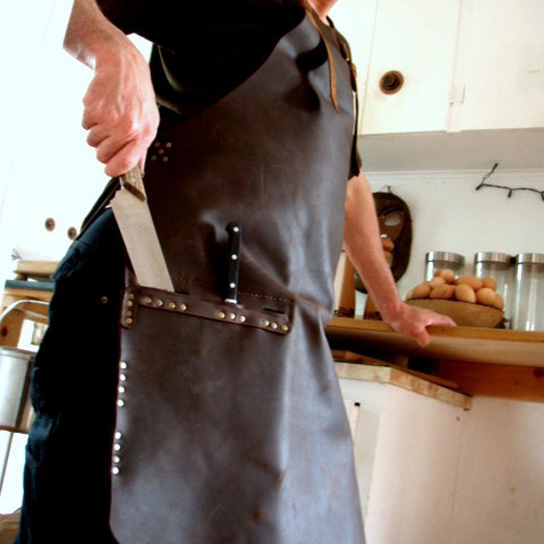 Leather Work Apron with Knife Sheath Pockets image 1
