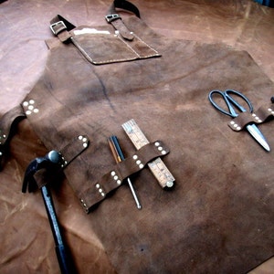 Leather Work Apron, top pocket plus tool loops image 4