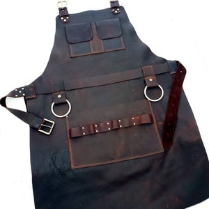 Leather Apron Woodworker's Super Deluxe Pockets with Brass Rings image 3