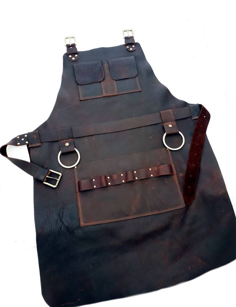 Leather Apron Woodworker's Super Deluxe Pockets with Brass Rings image 3