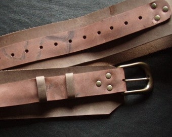 Steampunk Pirate Leather Belt,  wide brown belt with brass rivets and buckles