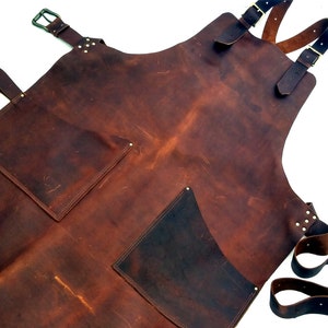 Leather Work Apron with Brass Buckles and Hammer Loop image 2