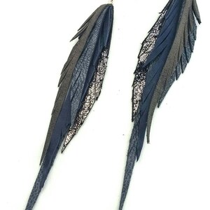Leather Feather Earrings in grays and silvers. image 3