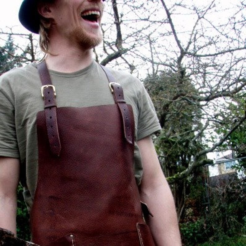Leather Work Apron with Brass Buckles and Hammer Loop image 1