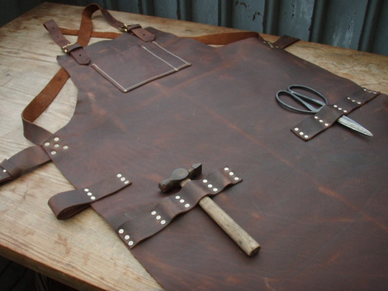 Leather Work Apron, top pocket plus tool loops image 1