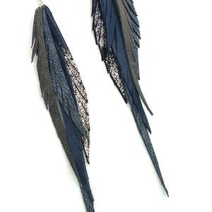 Leather Feather Earrings in grays and silvers. image 2