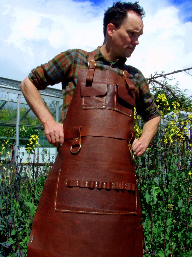 Leather Apron Woodworker's Super Deluxe Pockets with Brass Rings image 1