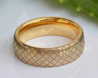 Gold Tungsten Ring 6mm for Men or Women – Engraved Wedding Band, Unique Anniversary Gift, Elegant Birthday Jewelry, Comfortable Fit Design