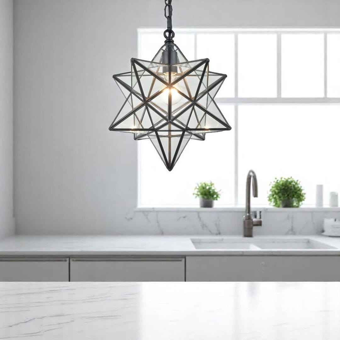 Clear Modern Moravian Star Pendant Light Glass Star Lights With Chain ...