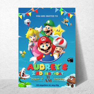 Mario Bros Birthday Party Invitation Super Brothers Boy Invite Printable Editable Template Mario Bros Birthday Party Invitation Canva Templa