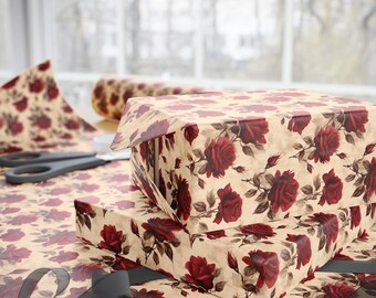 Vintage Wrapping Paper: Goth Gift Wrap, Red Wrapping Paper, Elegant Victorian Gift Wrap