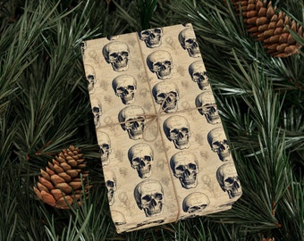 Skull Wrapping Paper, Wrapping Paper Rolls, Goth Wrapping Paper, Creepmas, Goth Christmas, Skull Gift Wrap, Giftwrap, Vintage Gift Wrap