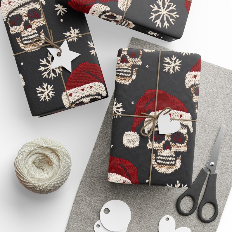 Skull Christmas Wrapping Paper: Whimsigoth Holiday Gift Wrap image 1