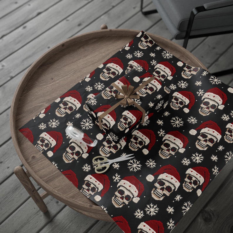 Skull Christmas Wrapping Paper: Whimsigoth Holiday Gift Wrap image 2