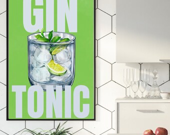 Gin & Tonic Print: Bar Cart Decor, Cocktail Sign (Digital Download)