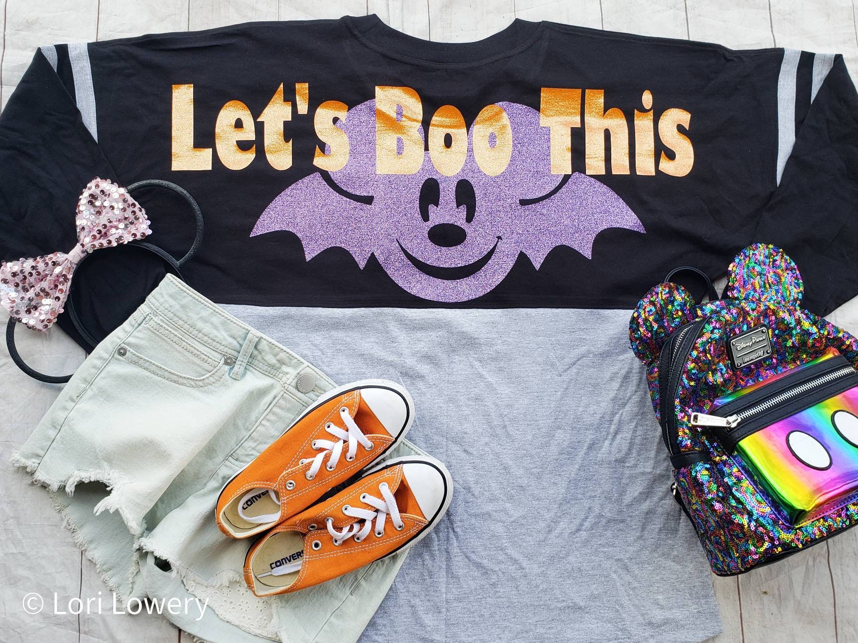 Discover Let's Boo This Halloween Disneyland or Walt Disney World Sparkle Jersey Woman's Girl's Vinyl Pom Pom Jersey Shirt Mickeys Not So Scary