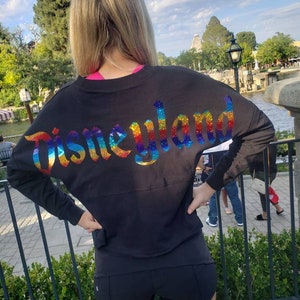 Cropped Rainbow Jersey Disneyland  Sparkle Jersey Woman&#39;s Girl&#39;s Vinyl Pom Pom Jersey Shirt