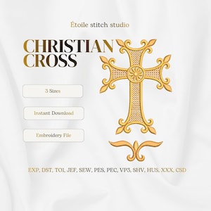 Cross Embroidery Design, Easter Machine Embroidery File, Christian Cross Pattern for Baptism & Easter, Instant Download