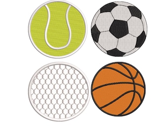 Bundel met borduurpatronen voor sportballen, golf-, tennis-, basketbal- en voetbalpictogrammen (PES-bestanden)