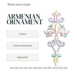 Armenian Vintage Filigree Machine Embroidery Design Baroque Scroll Motif Elegant Towel Handkerchief Border Pattern Digital Download