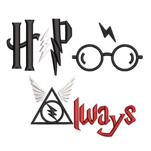 Wizard School Embroidery Bundle 3 Designs | Lightning Scar Magic School | Digital Machine Embroidery File | Instant Download