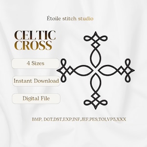 Celtic Cross Machine Embroidery Design, 4 Sizes Irish Knot Cross File, Religious Christian Pattern, Instant Digital Download
