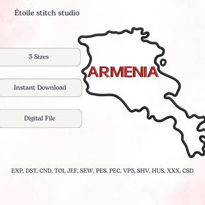 Armenia Outline Map Embroidery Design, Armenia Country Border Machine Embroidery File 3 Sizes Digital Download)