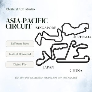 F1 Asia Pacific Race Track Embroidery Bundle 4 Circuit Outline Designs Singapore Australia Japan China Patch File Machine Download