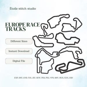 F1 Europe Circuit Embroidery Bundle: 8 Grand Prix Track Designs (Digital File)