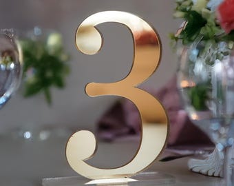 Mirror Gold Acrylic Wedding Table Numbers, Modern Reception Signage, Elegant Decor