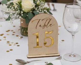 Wedding Gold Wooden Table Number - Wedding Table Decor , Rustic Country Wedding , Custom Table Sign ,Table numbers , Table name sign , Event