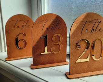 Wooden Wedding Gold Table Number - Wedding Table Decor , Rustic Country Wedding , Custom Table Sign ,Table numbers , Table name sign , Event