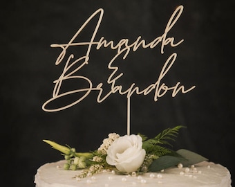 Wedding  Wooden Cake Topper | Personalized Custom Anniversary Cake Decoration | Rustic Wedding Cake Topper | Custom Name