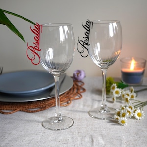 Personalized glass decor Custom wine charm Wedding name cards Personalize Laser cut name Wedding wine charms Gold wine charms Wine glass