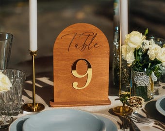 Wooden Wedding Gold Table Number - Wedding Table Decor , Rustic Country Wedding , Custom Table Sign ,Table numbers , Table name sign , Event